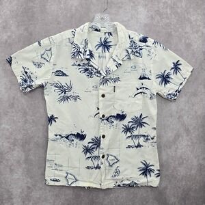 Palmwave Hawaii White Beach Palm Tropical Island Vintage Hawaiian Shirt Medium